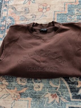 White Fox Boutique Brown Calabasas Embroidered Crewneck